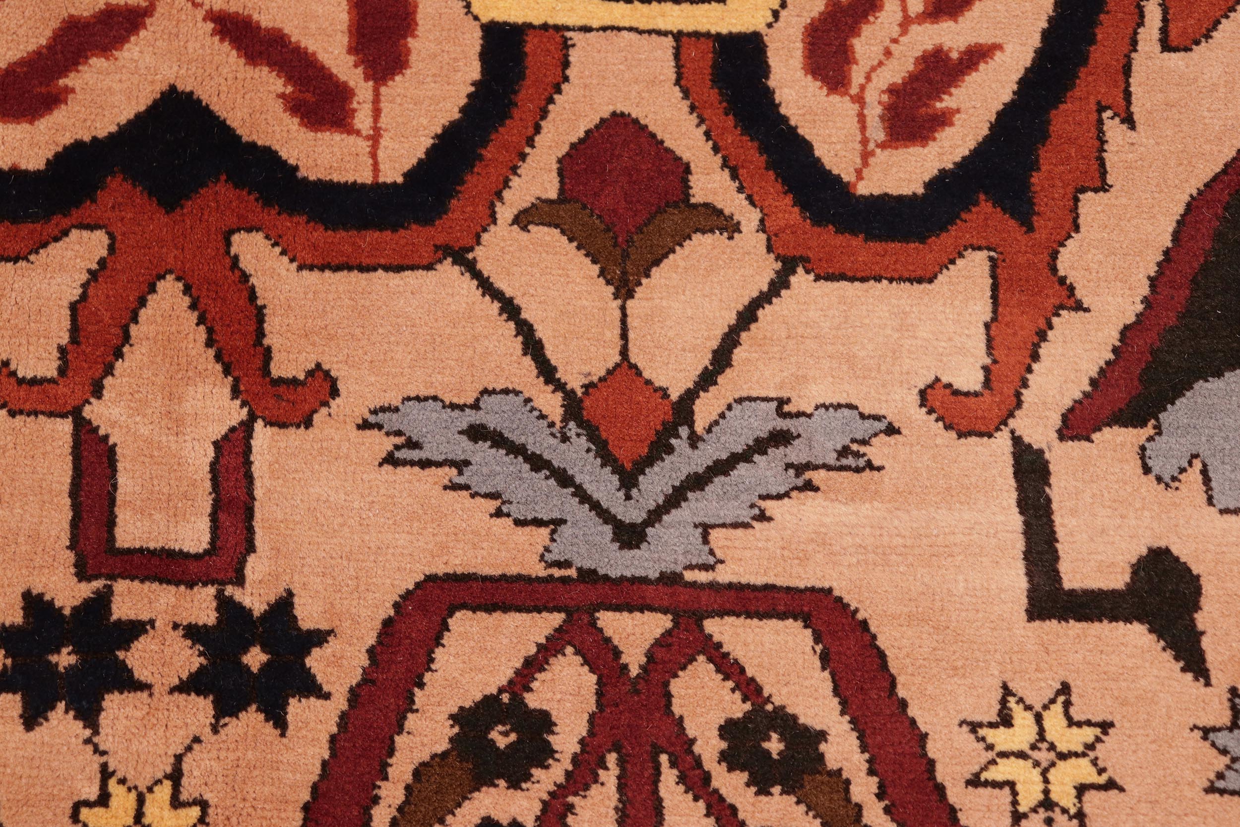 handmade Geometric Kargahi Tan Red Hand Knotted RECTANGLE 100% WOOL area rug 7' x 9'