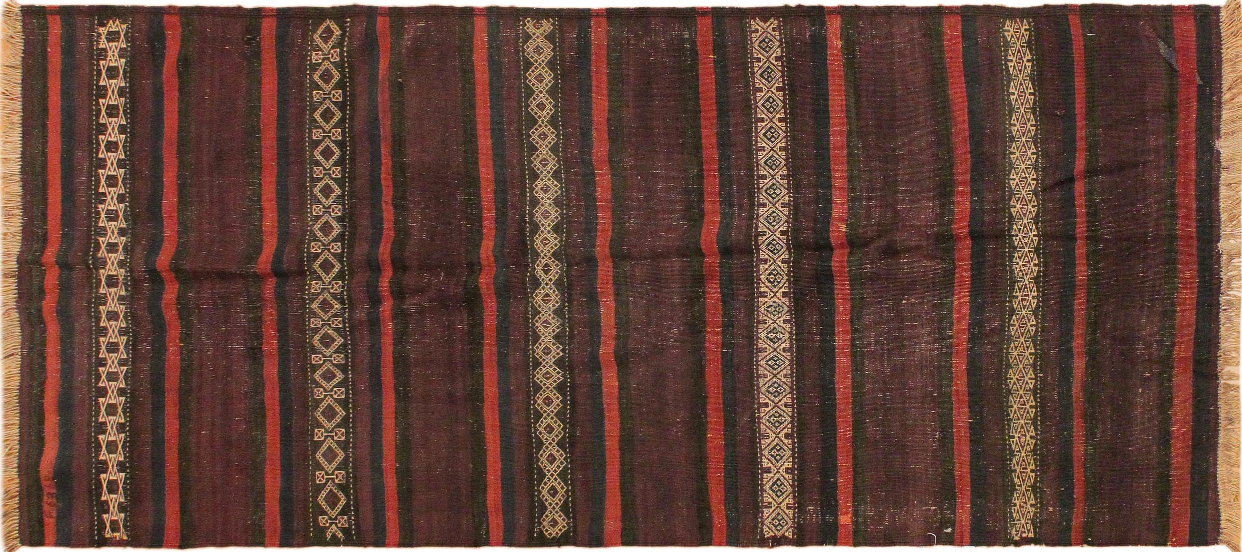 handmade Geometric Kilim Red Orange Hand-Woven RUNNER 100% WOOL area rug 4x7