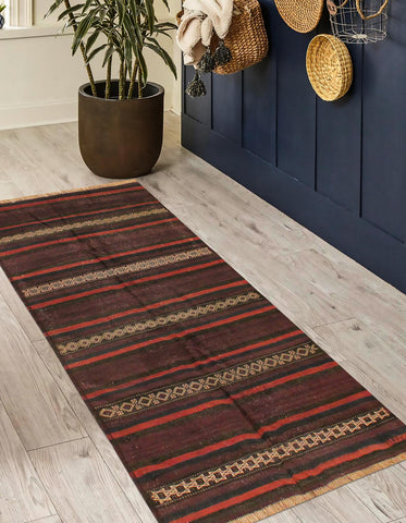 handmade Geometric Kilim Red Orange Hand-Woven RUNNER 100% WOOL area rug 4x7