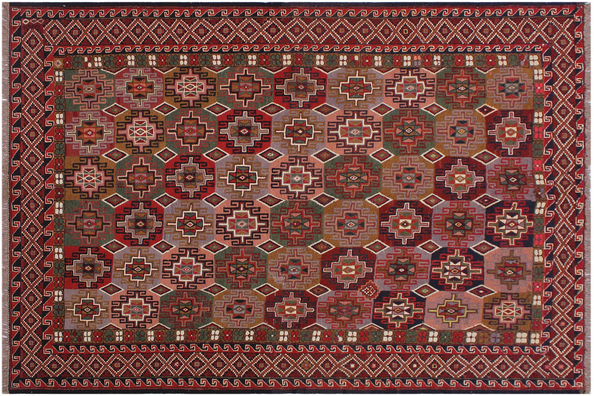 handmade Geometric Soumakh Rust Pink Hand-Woven RECTANGLE 100% WOOL area rug 6 x 8
