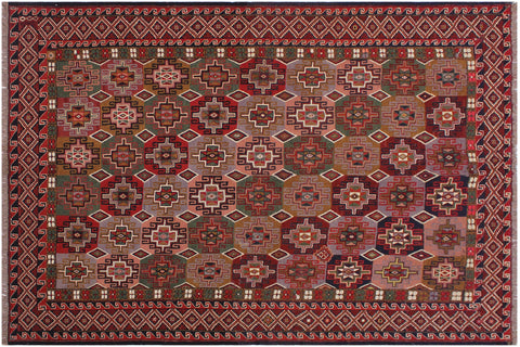 handmade Geometric Soumakh Rust Pink Hand-Woven RECTANGLE 100% WOOL area rug 6 x 8