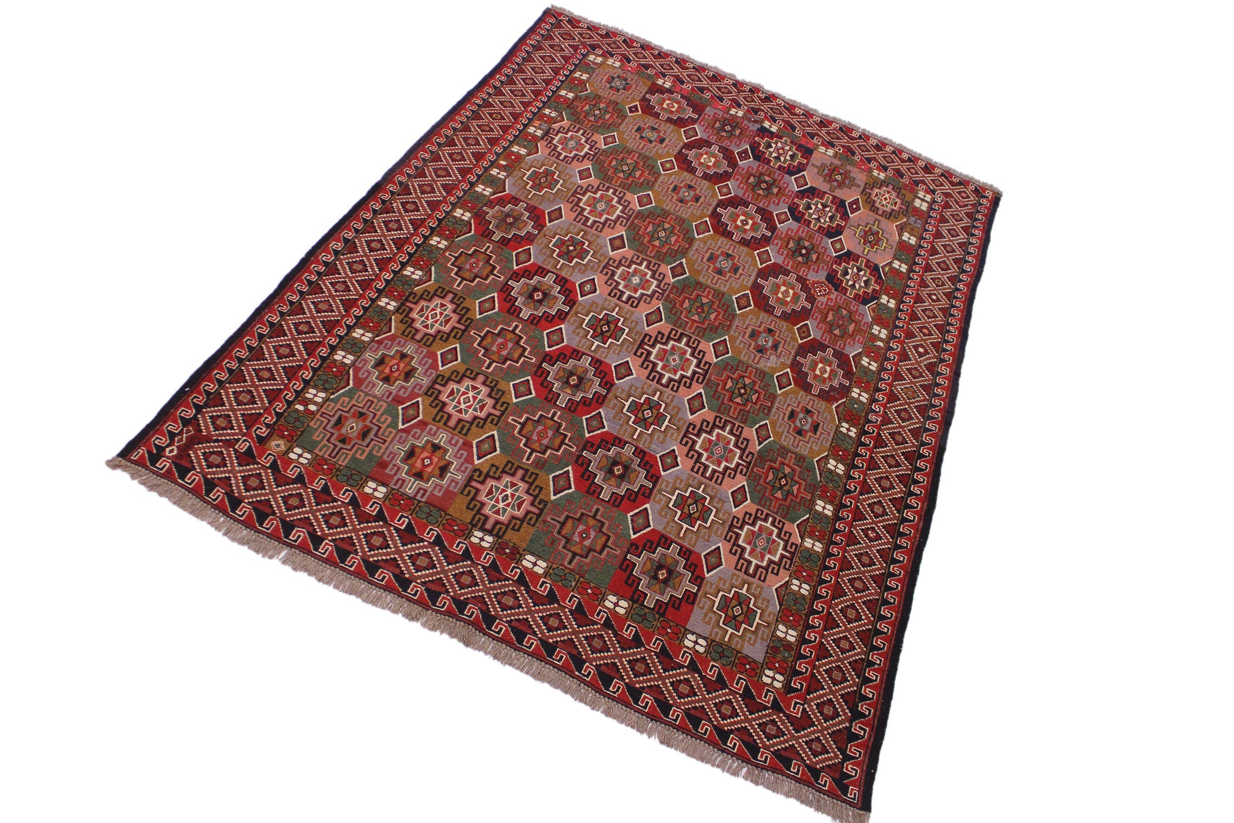 handmade Geometric Soumakh Rust Pink Hand-Woven RECTANGLE 100% WOOL area rug 6 x 8