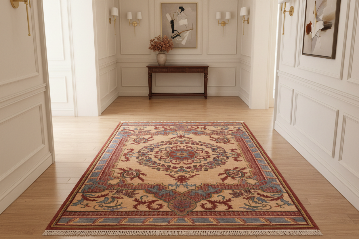 handmade Traditional Kafkaz Beige Rust Hand Knotted RECTANGLE 100% WOOL area rug 6' x 9'