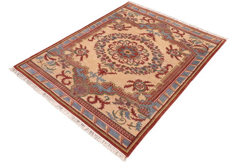handmade Traditional Kafkaz Beige Rust Hand Knotted RECTANGLE 100% WOOL area rug 6' x 9'