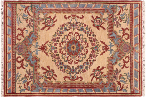 handmade Traditional Kafkaz Beige Rust Hand Knotted RECTANGLE 100% WOOL area rug 6' x 9'