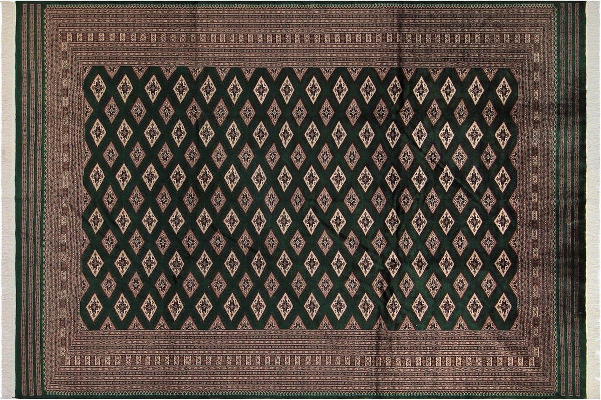handmade Geometric Bokhara Green Taupe Hand Knotted RECTANGLE 100% WOOL area rug 9X12