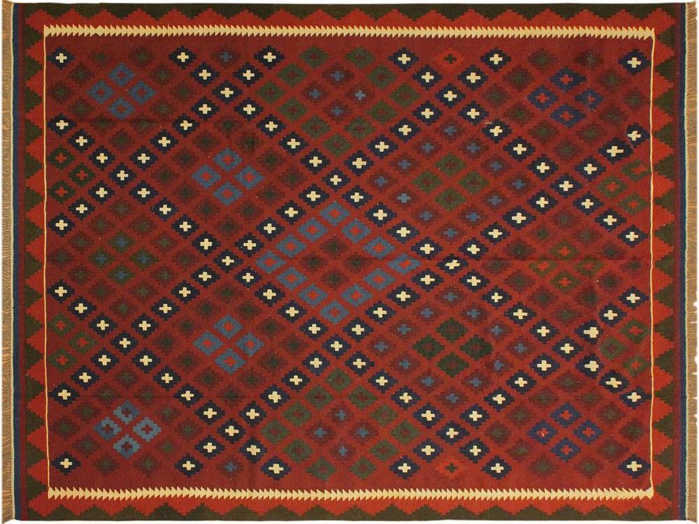 handmade Geometric Kilim Red Blue Hand-Woven RECTANGLE 100% WOOL area rug 8x10