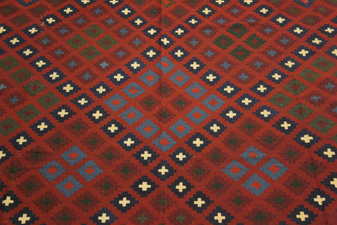 handmade Geometric Kilim Red Blue Hand-Woven RECTANGLE 100% WOOL area rug 8x10