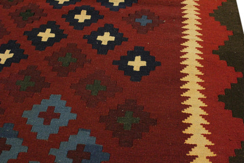 handmade Geometric Kilim Red Blue Hand-Woven RECTANGLE 100% WOOL area rug 8x10
