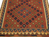 handmade Geometric Kilim Rust Blue Hand-Woven RECTANGLE 100% WOOL area rug 7x10