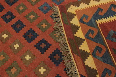 handmade Geometric Kilim Rust Blue Hand-Woven RECTANGLE 100% WOOL area rug 7x10