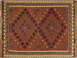 handmade Geometric Kilim Rust Blue Hand-Woven RECTANGLE 100% WOOL area rug 7x10