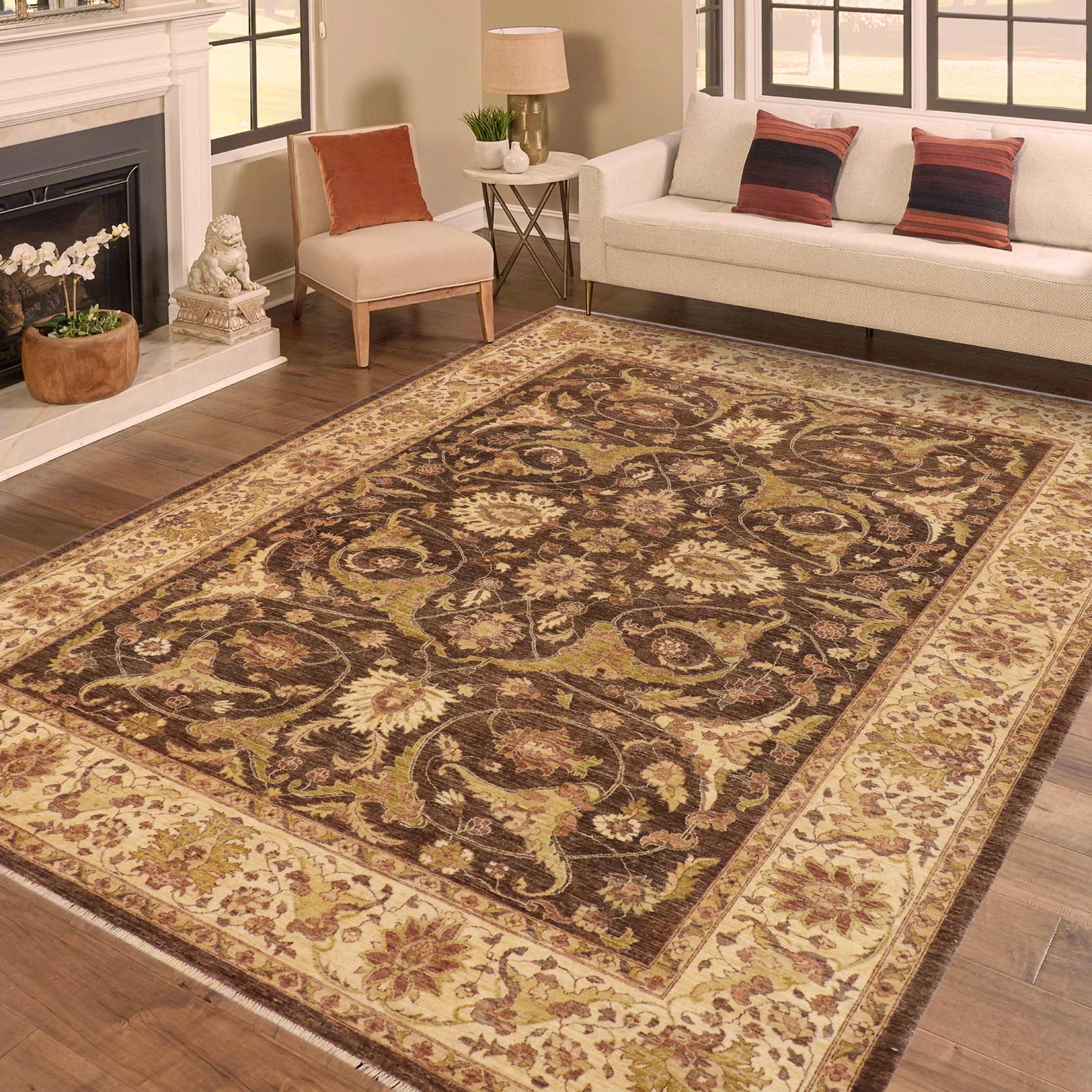 handmade Traditional Kafkaz Brown Beige Hand Knotted RECTANGLE 100% WOOL area rug 9x12