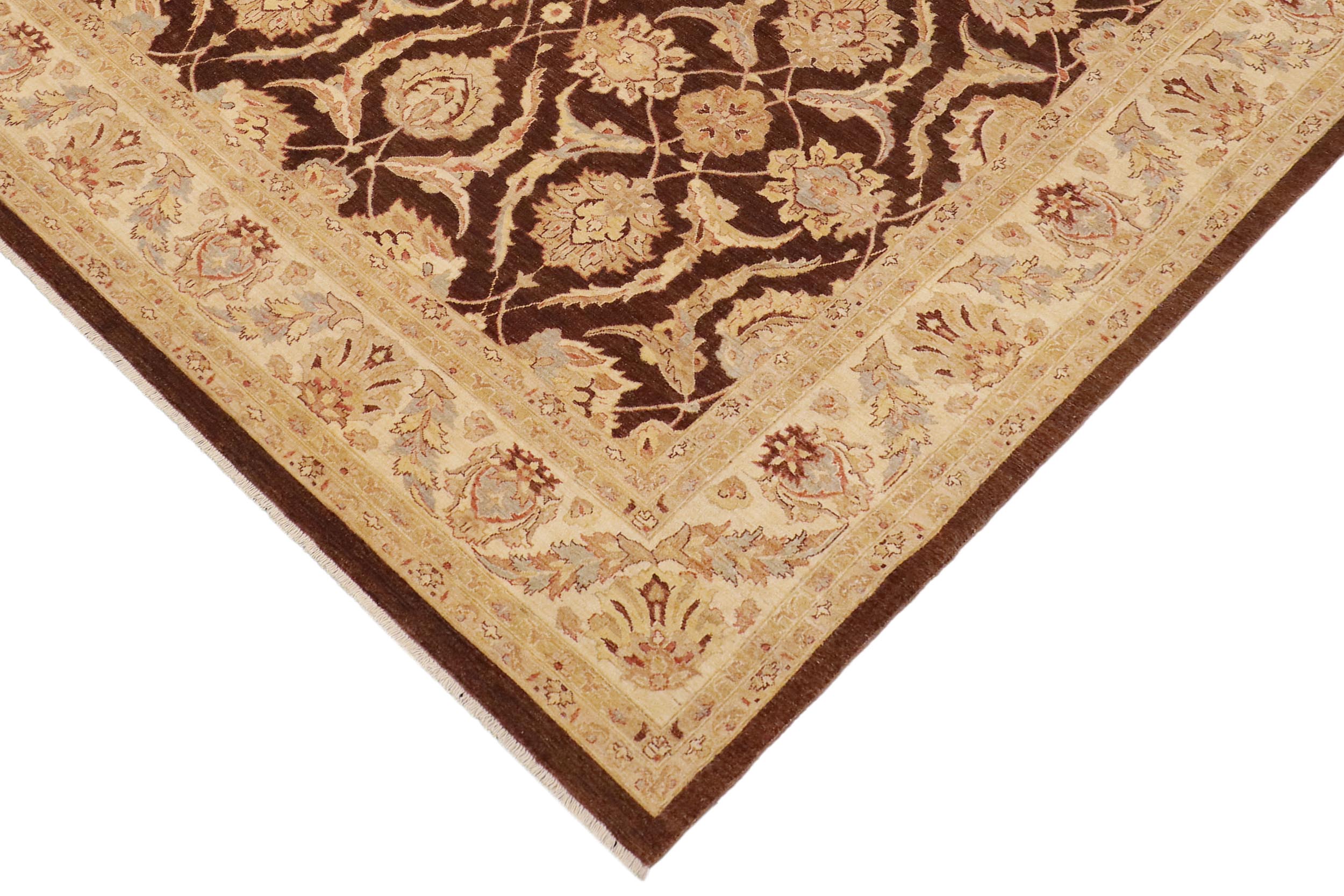 handmade Transitional Kafkaz Brown Beige Hand Knotted RECTANGLE 100% WOOL area rug 9' x 12'