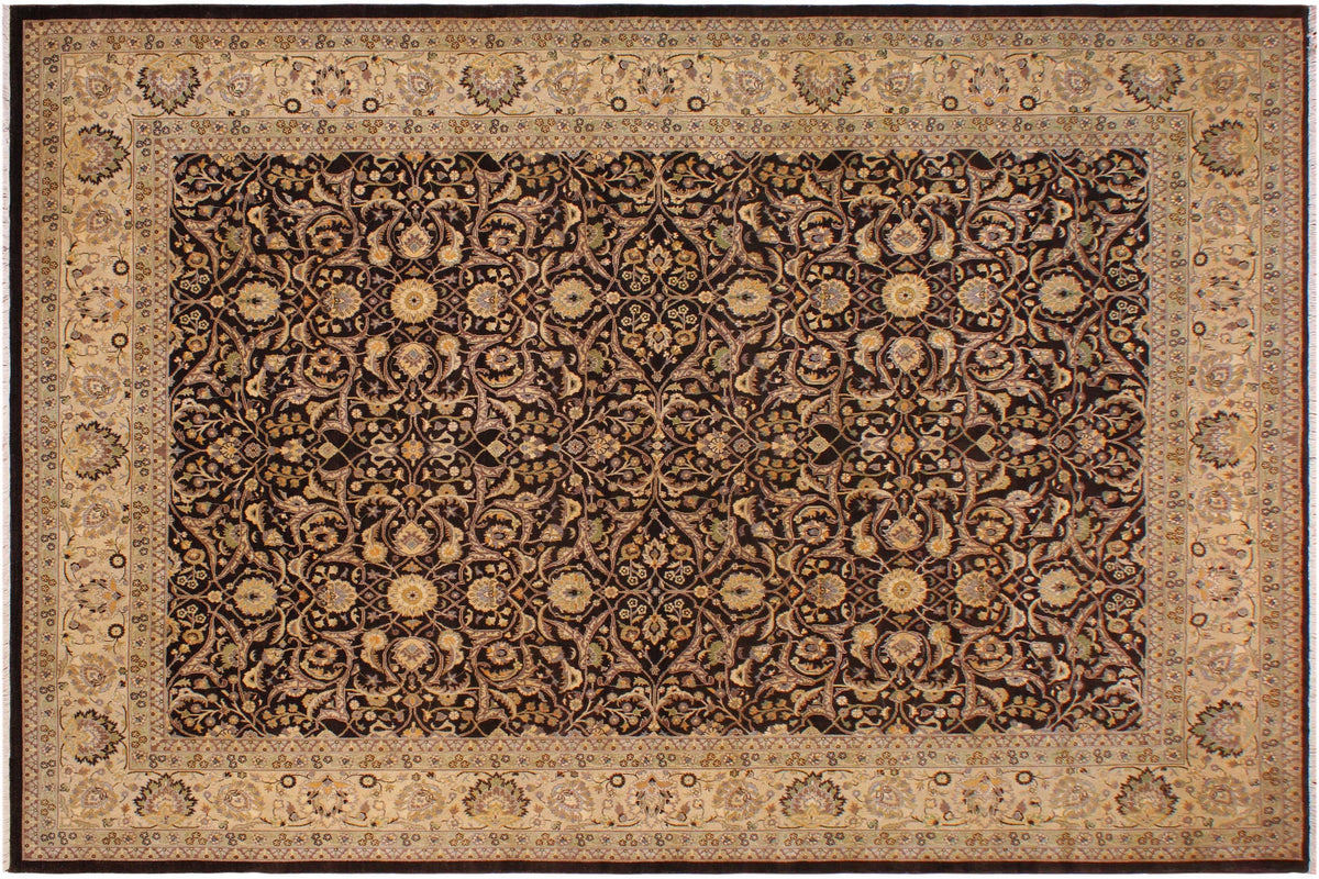 handmade Traditional  Brown Ivory Hand Knotted RECTANGLE 100% WOOL area rug 9' x 12'
