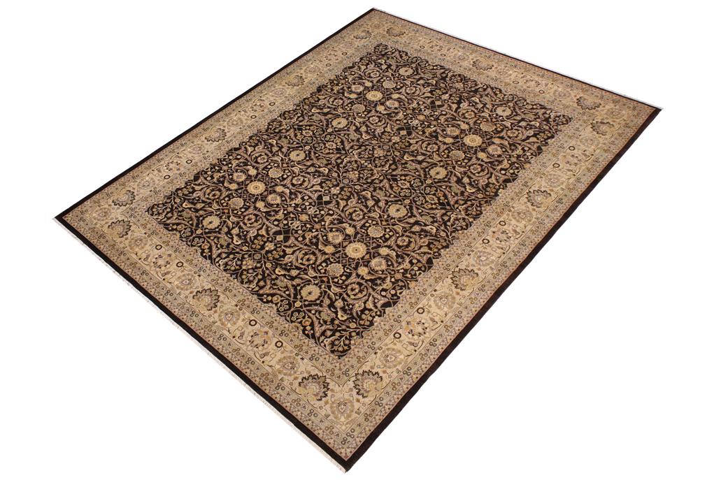 handmade Traditional  Brown Ivory Hand Knotted RECTANGLE 100% WOOL area rug 9'X12'