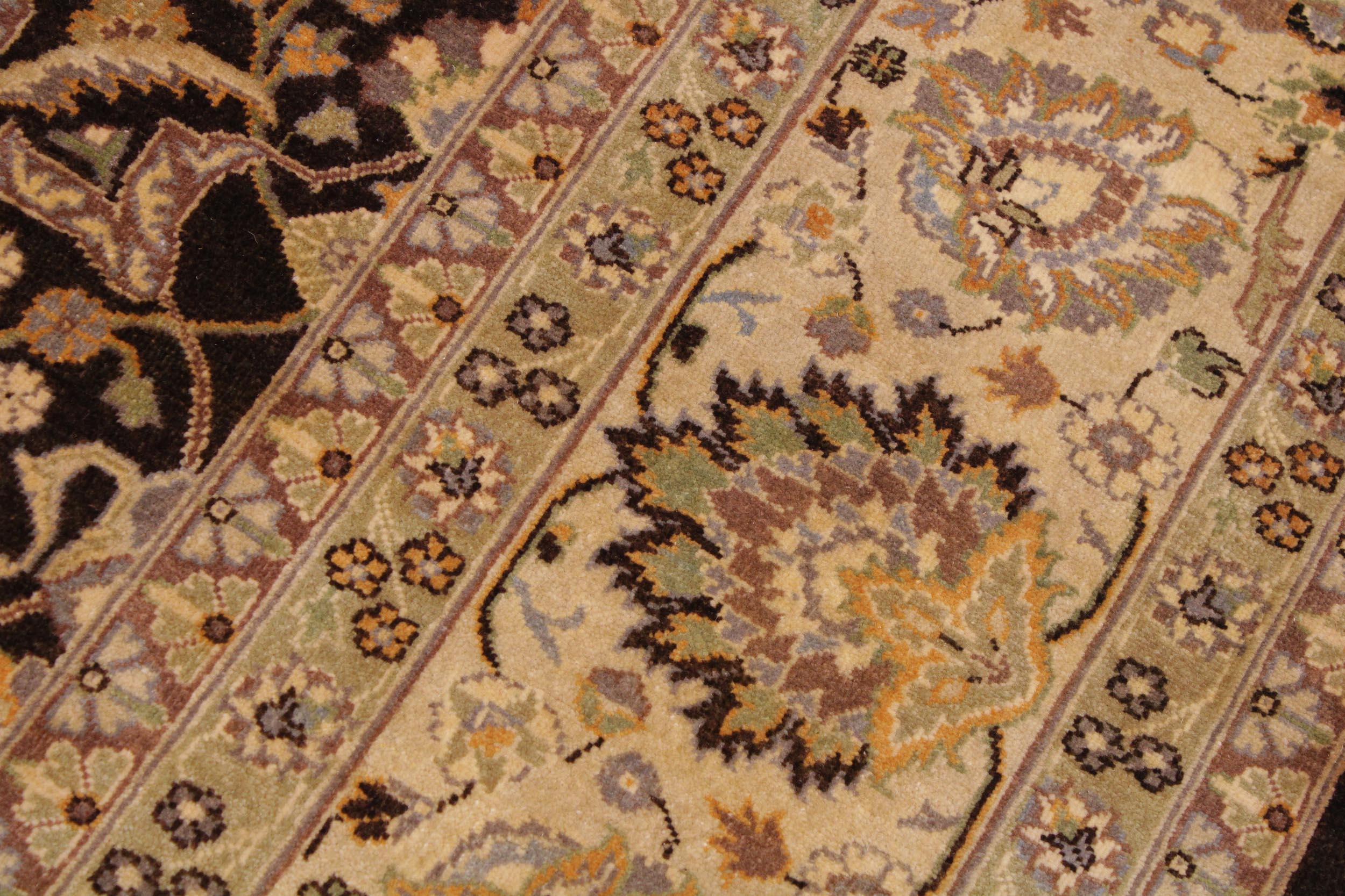 handmade Traditional  Brown Ivory Hand Knotted RECTANGLE 100% WOOL area rug 9' x 12'