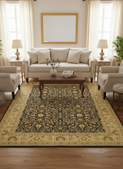 handmade Traditional  Brown Ivory Hand Knotted RECTANGLE 100% WOOL area rug 9'X12'