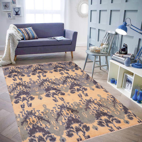 handmade Modern Modern Beige Blue Hand Knotted RECTANGLE 100% WOOL area rug 6' x 8'