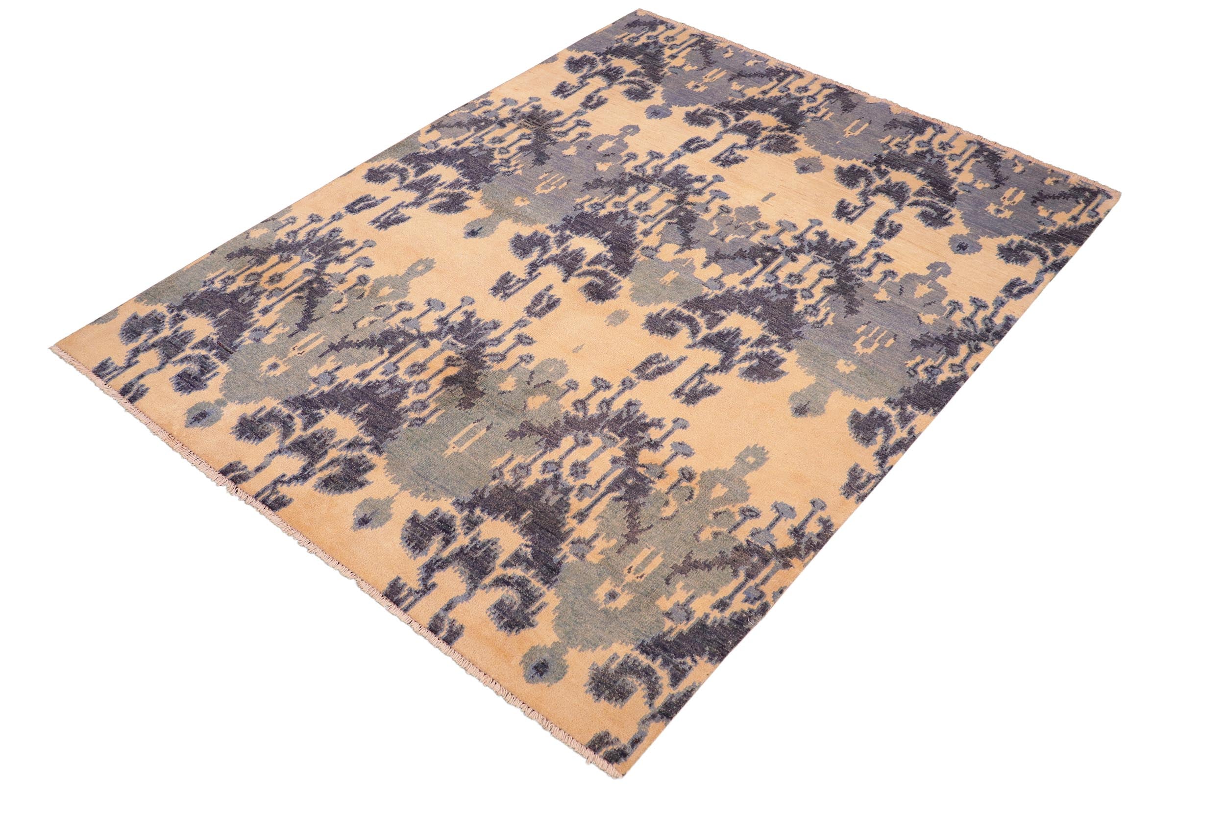 handmade Modern Modern Beige Blue Hand Knotted RECTANGLE 100% WOOL area rug 6' x 8'