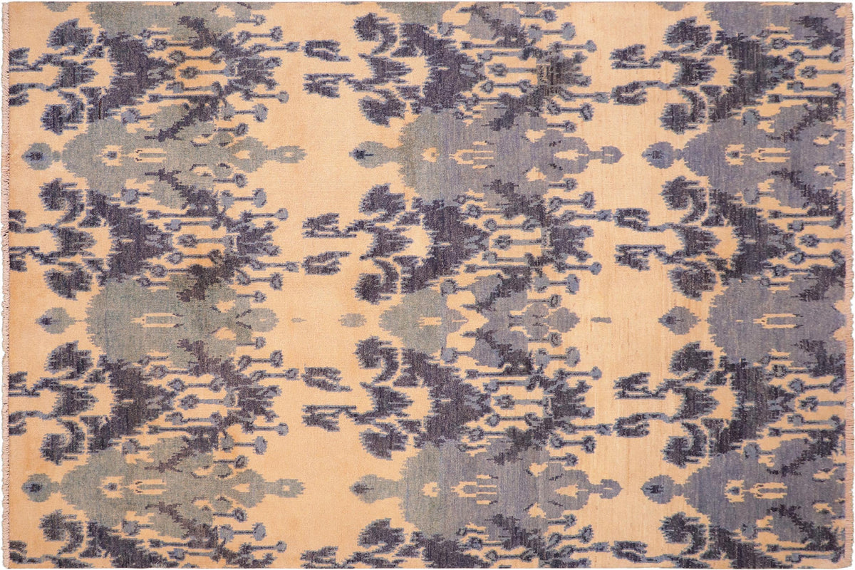 handmade Modern Modern Beige Blue Hand Knotted RECTANGLE 100% WOOL area rug 6' x 8'