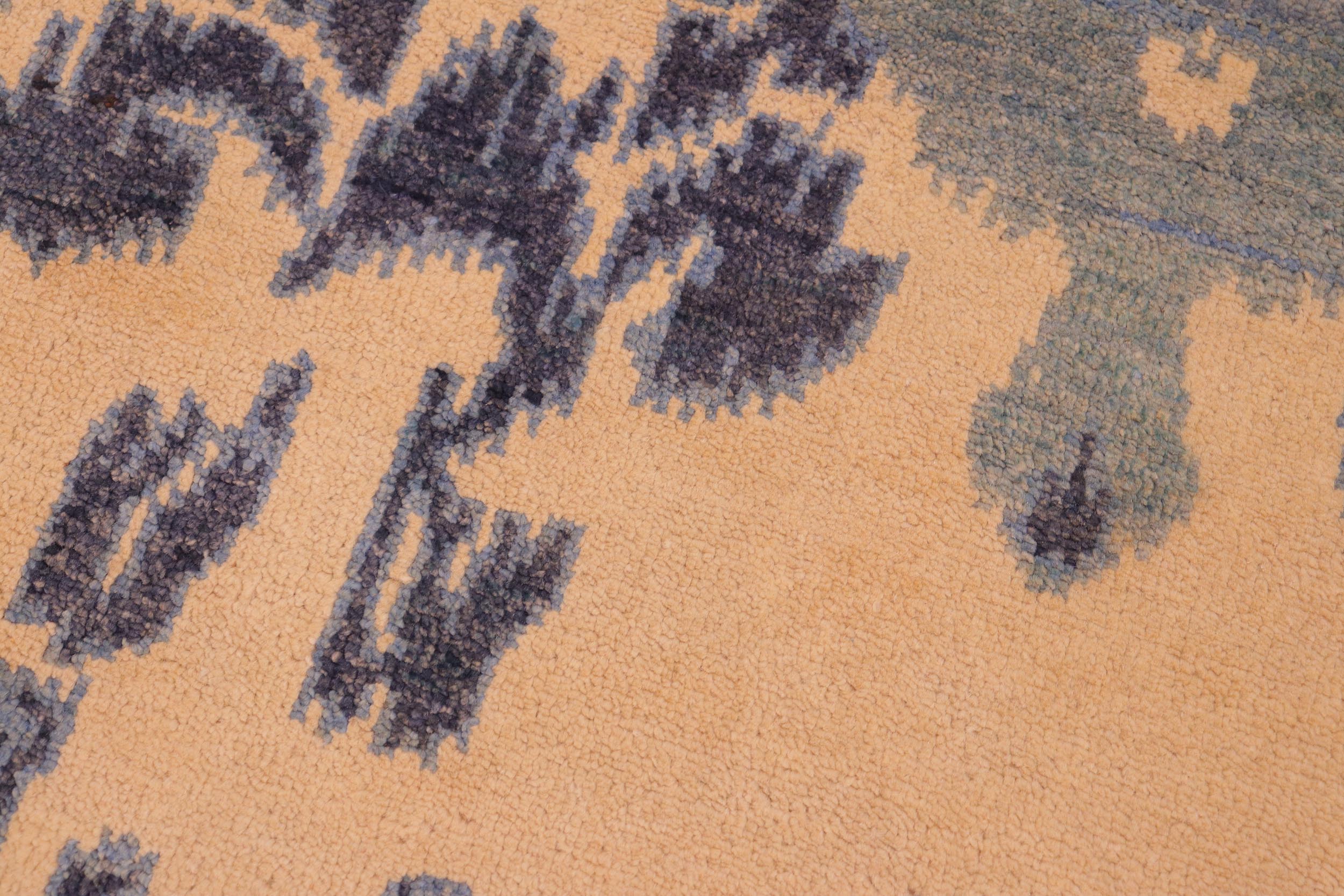 handmade Modern Modern Beige Blue Hand Knotted RECTANGLE 100% WOOL area rug 6' x 8'
