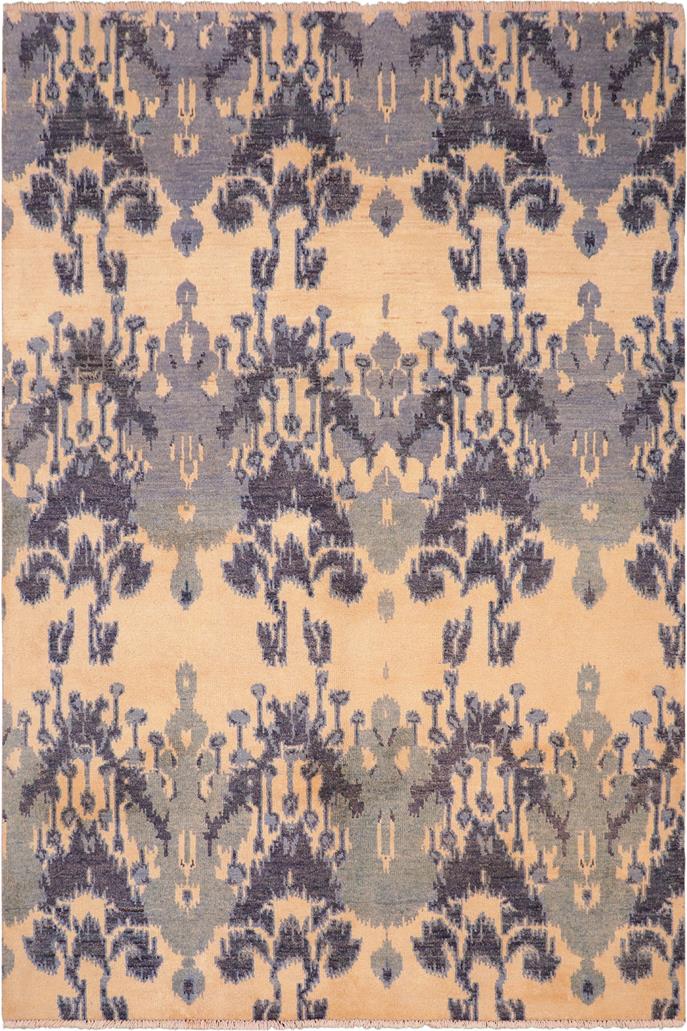 handmade Modern Modern Beige Blue Hand Knotted RECTANGLE 100% WOOL area rug 6X8