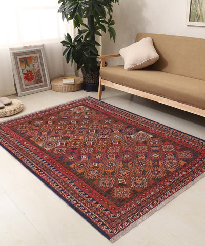 handmade Geometric Soumakh Rust Green Hand-Woven RECTANGLE 100% WOOL area rug 5 x 8