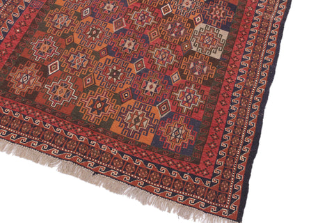 handmade Geometric Soumakh Rust Green Hand-Woven RECTANGLE 100% WOOL area rug 5 x 8