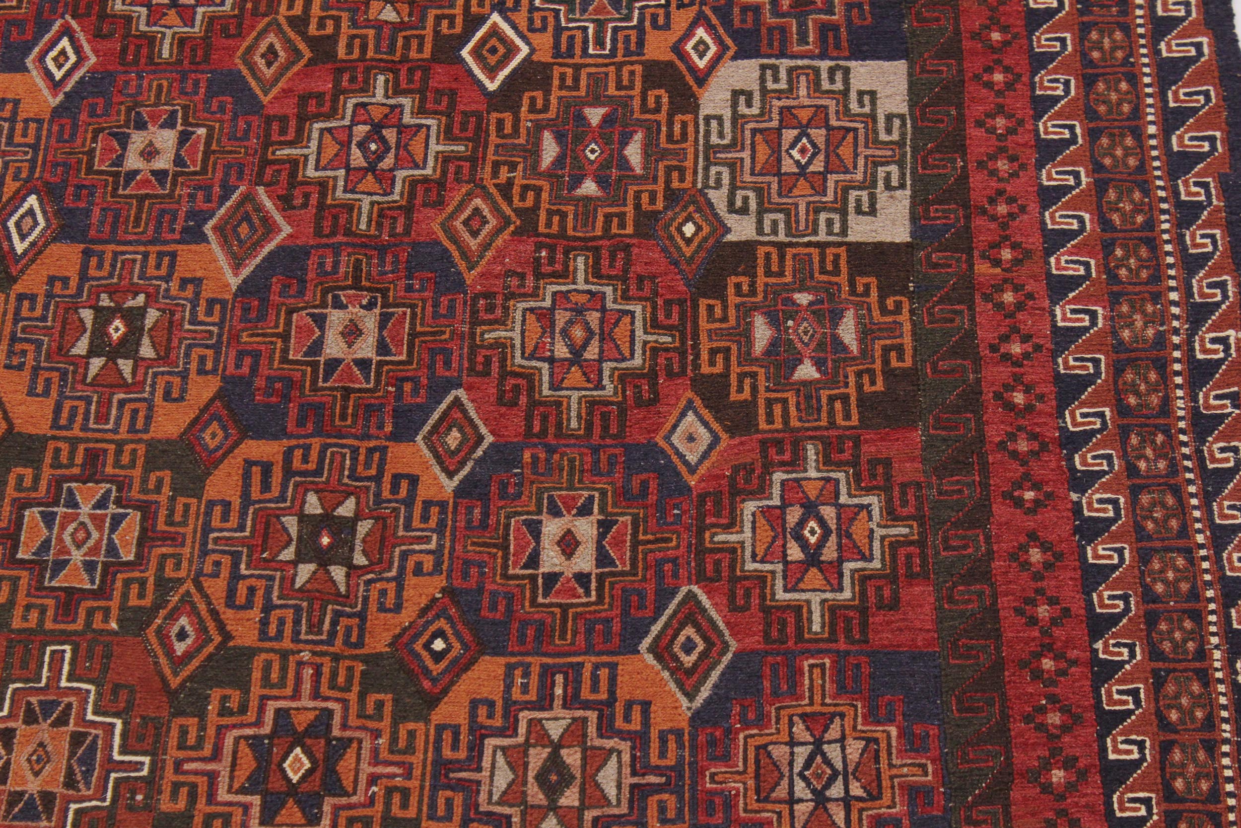 handmade Geometric Soumakh Rust Green Hand-Woven RECTANGLE 100% WOOL area rug 5 x 8