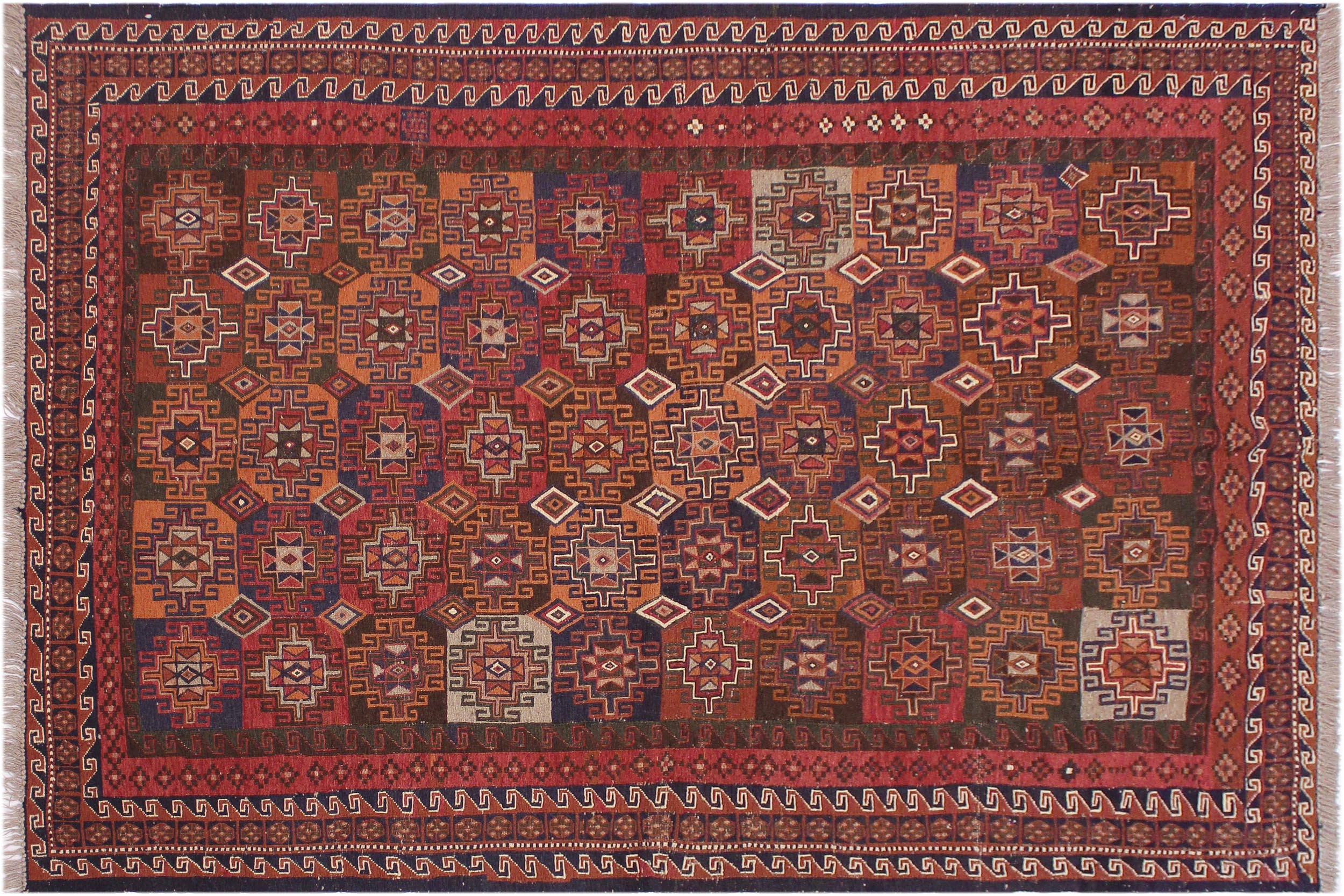 handmade Geometric Soumakh Rust Green Hand-Woven RECTANGLE 100% WOOL area rug 5 x 8