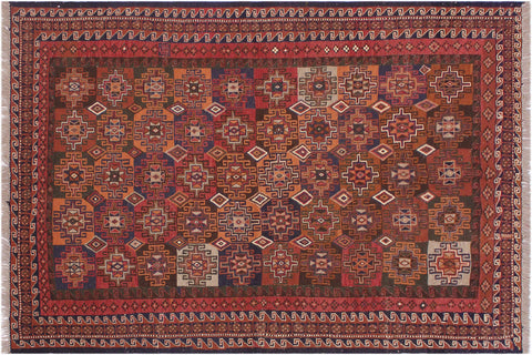 handmade Geometric Soumakh Rust Green Hand-Woven RECTANGLE 100% WOOL area rug 5 x 8
