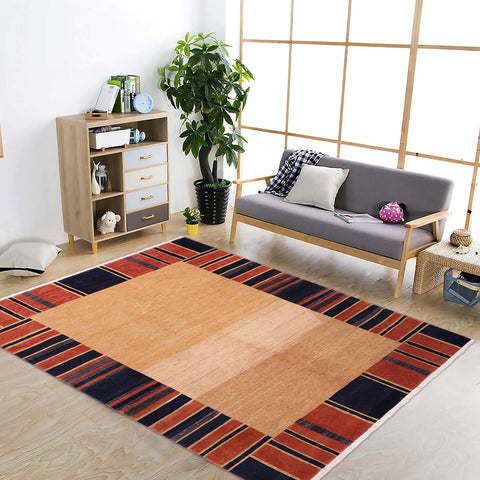 handmade Modern Gabbeh Beige Blue Hand Knotted RECTANGLE 100% WOOL area rug 5' x 7'