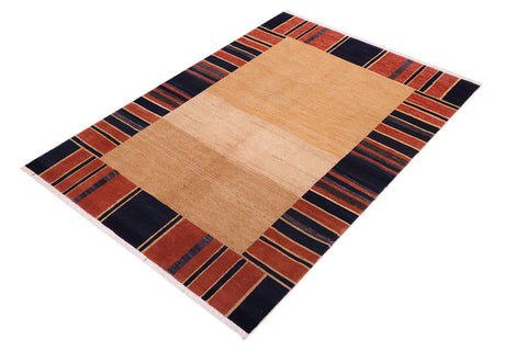 handmade Modern Gabbeh Beige Blue Hand Knotted RECTANGLE 100% WOOL area rug 5' x 7'