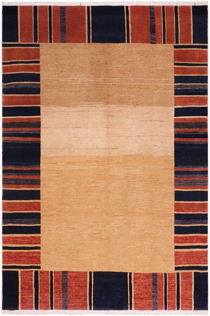 handmade Modern Gabbeh Beige Blue Hand Knotted RECTANGLE 100% WOOL area rug 5X7