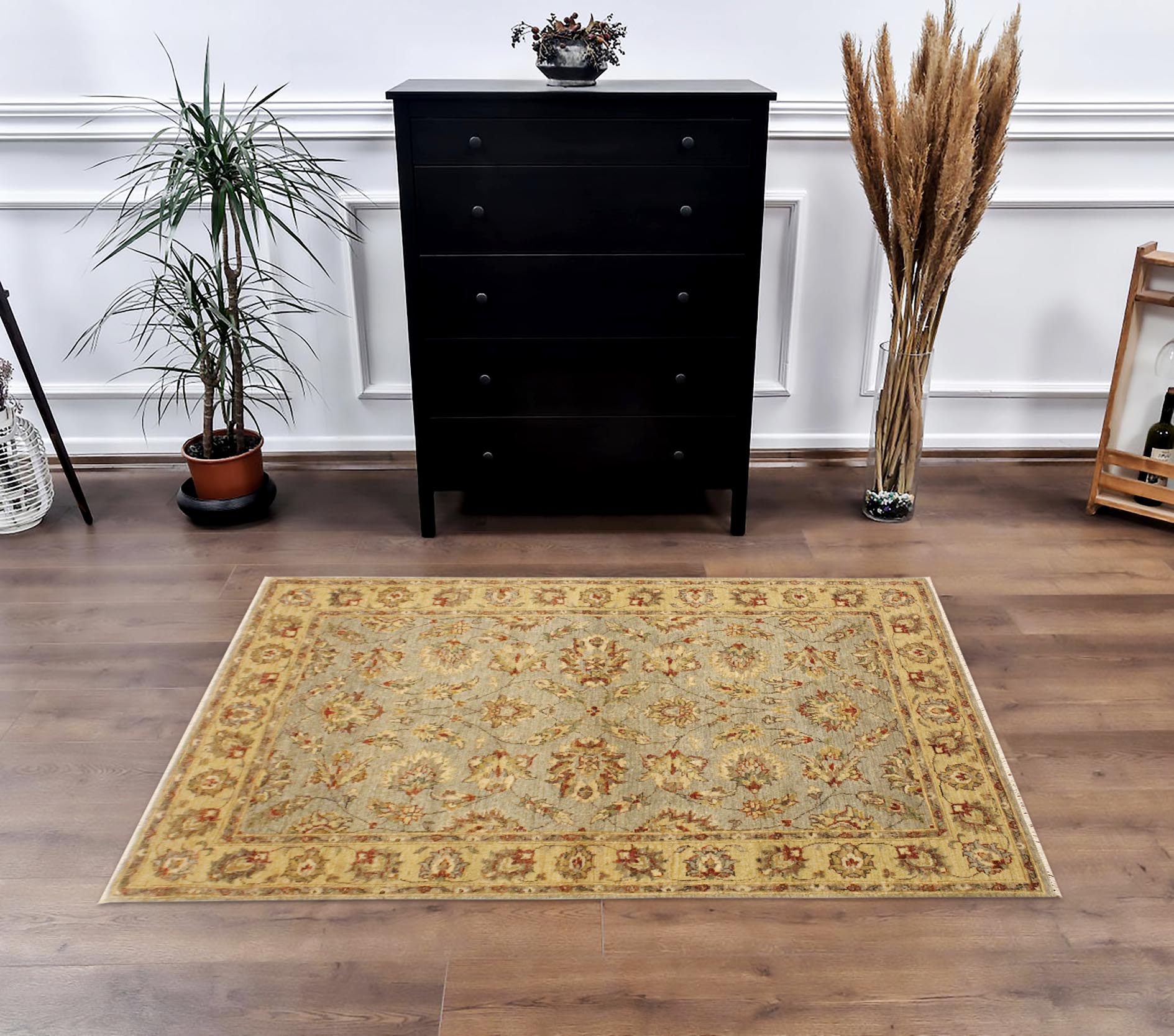 handmade Traditional Kafkaz Blue Gold Hand Knotted RECTANGLE 100% WOOL area rug 4x6