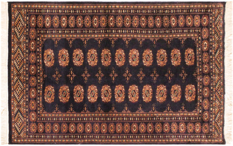 handmade Geometric Bokhara Blue Blue Hand Knotted RECTANGLE 100% WOOL area rug 4X6