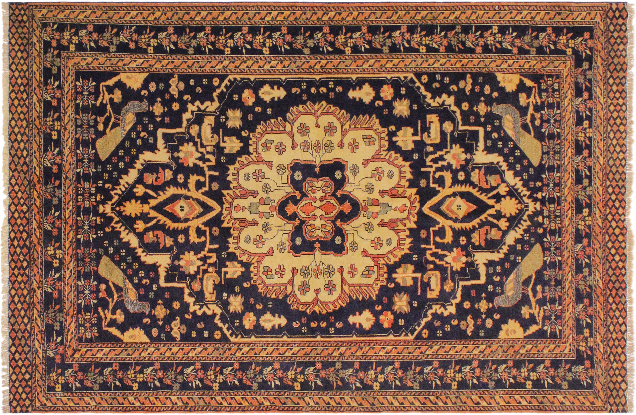 handmade Traditional Antique  Blue Ivory Hand Knotted RECTANGLE 100% WOOL area rug 5x6