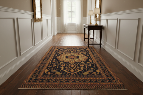 handmade Traditional Antique  Blue Ivory Hand Knotted RECTANGLE 100% WOOL area rug 5x6