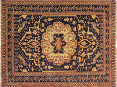 handmade Geometric  Blue Ivory Hand Knotted RECTANGLE 100% WOOL area rug 5x6