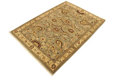 handmade Traditional Lahore Lt. Green Gold Hand Knotted RECTANGLE 100% WOOL area rug 4'X6'