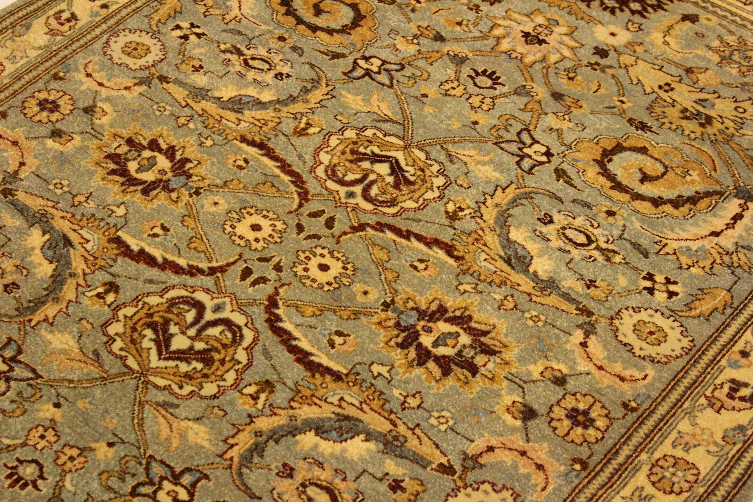 handmade Traditional Lahore Lt. Green Gold Hand Knotted RECTANGLE 100% WOOL area rug 4' x 6'
