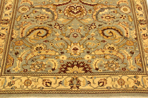 handmade Traditional Lahore Lt. Green Gold Hand Knotted RECTANGLE 100% WOOL area rug 4' x 6'