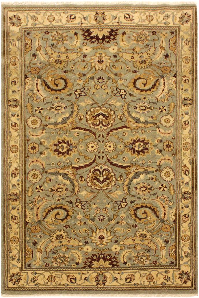 handmade Traditional Lahore Lt. Green Gold Hand Knotted RECTANGLE 100% WOOL area rug 4'X6'