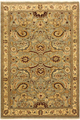 handmade Traditional Lahore Lt. Green Gold Hand Knotted RECTANGLE 100% WOOL area rug 4'X6'
