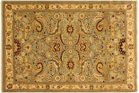 handmade Traditional Lahore Lt. Green Gold Hand Knotted RECTANGLE 100% WOOL area rug 4' x 6'