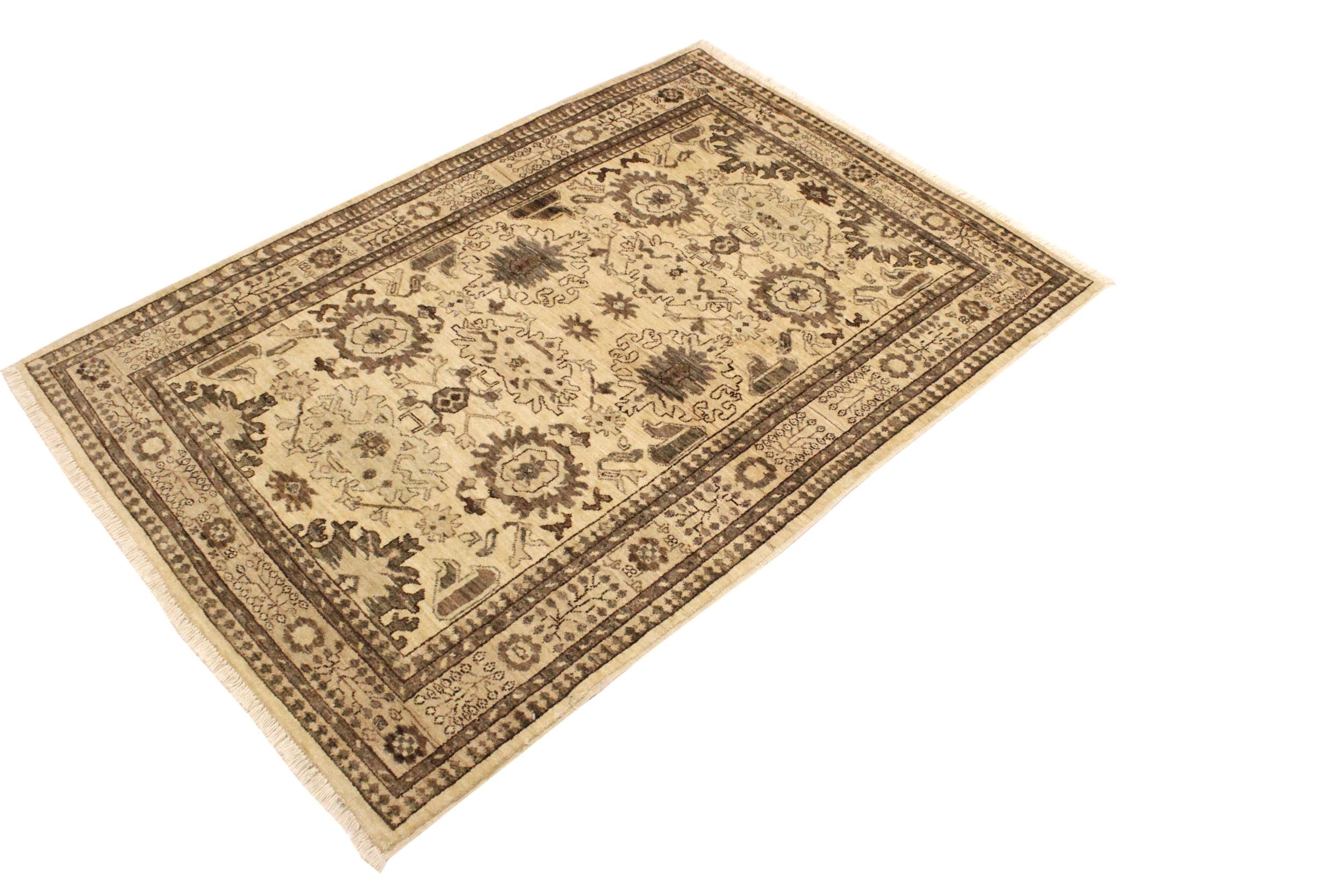 handmade Geometric Kafkaz Tan Beige Hand Knotted RECTANGLE 100% WOOL area rug 4' x 6'