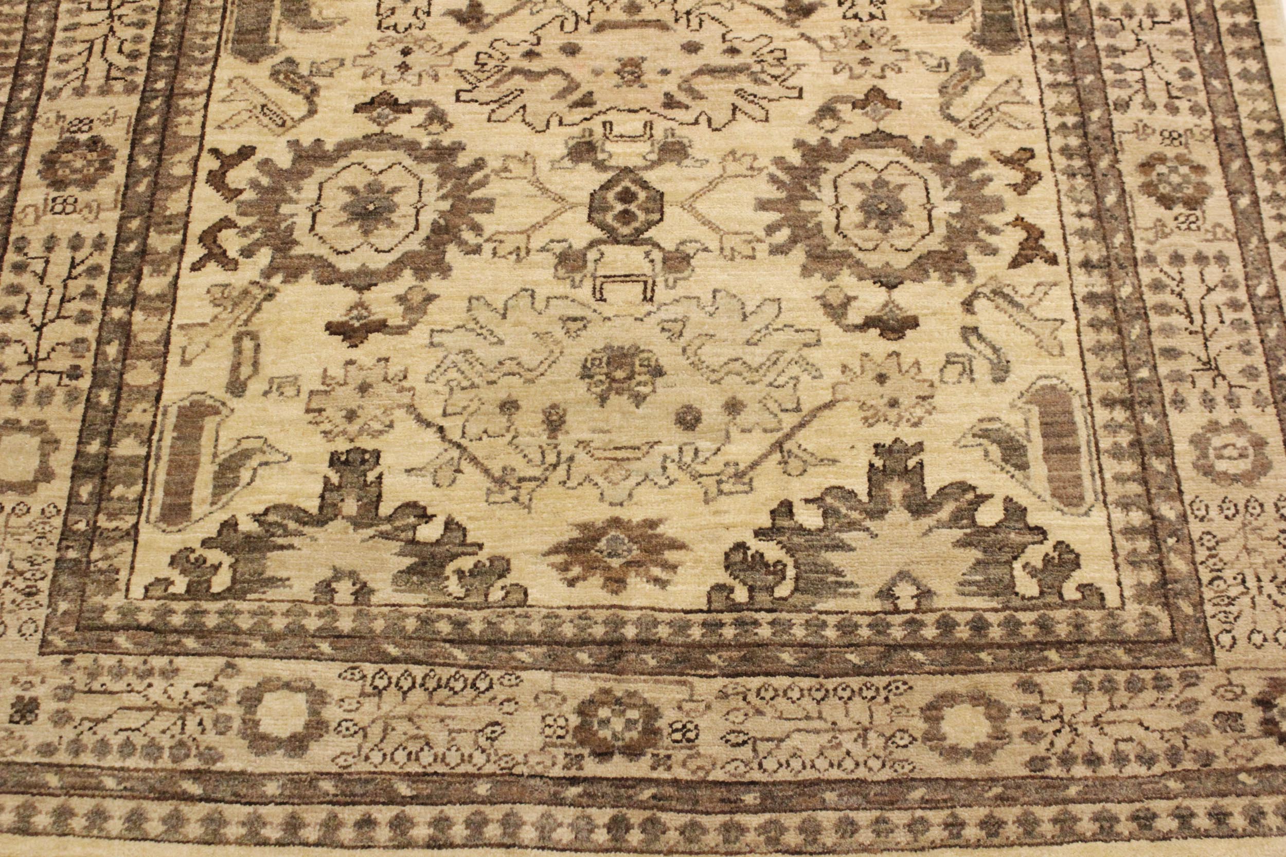 handmade Geometric Kafkaz Tan Beige Hand Knotted RECTANGLE 100% WOOL area rug 4' x 6'