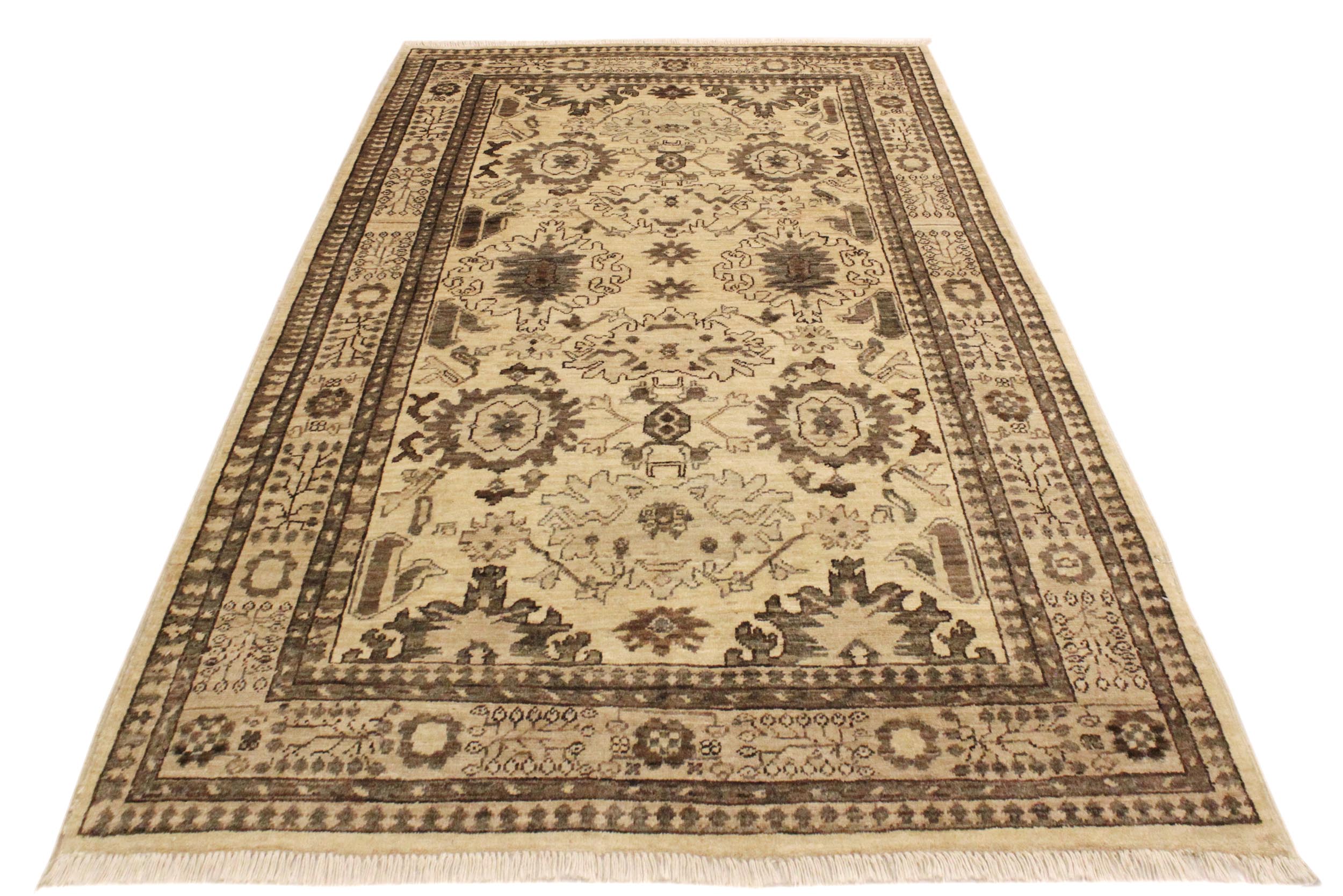 handmade Geometric Kafkaz Tan Beige Hand Knotted RECTANGLE 100% WOOL area rug 4' x 6'