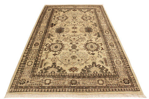 handmade Geometric Kafkaz Tan Beige Hand Knotted RECTANGLE 100% WOOL area rug 4' x 6'
